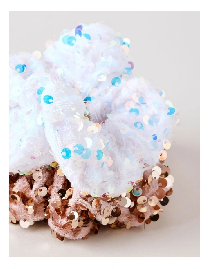2Pk Scrunchie Sequins in Silver & Pink image 3
