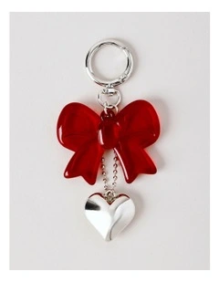 Novelty Bow & Heart Bag Charm in Red