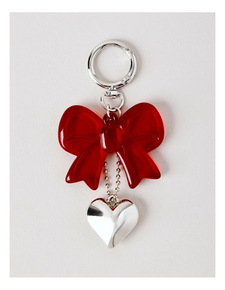 Novelty Bow & Heart Bag Charm in Red image 1