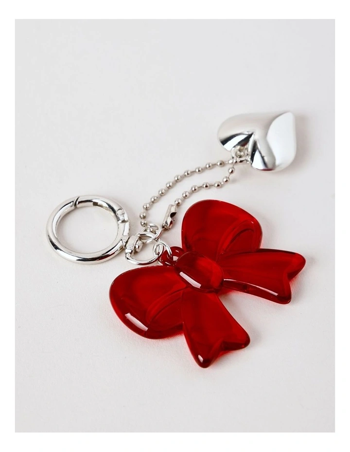 Novelty Bow & Heart Bag Charm in Red image 2