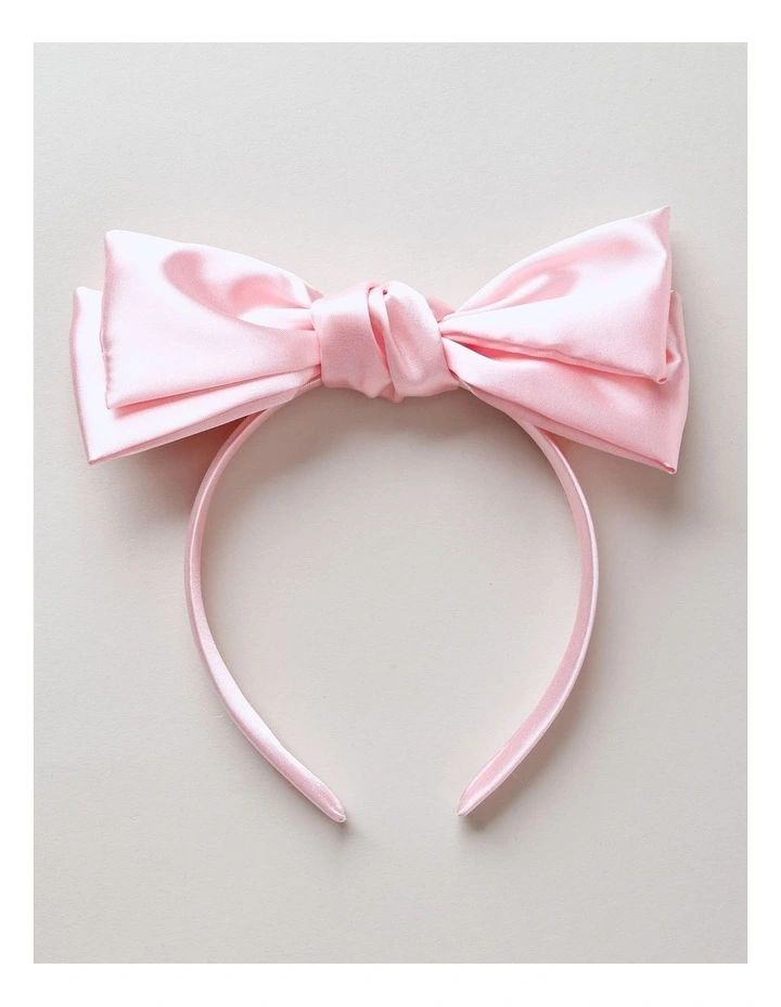Oversized Bow Satin Headband in Pink image 1