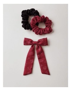 Oversized Bow Scrunchie with Mini Scrunchies in Red