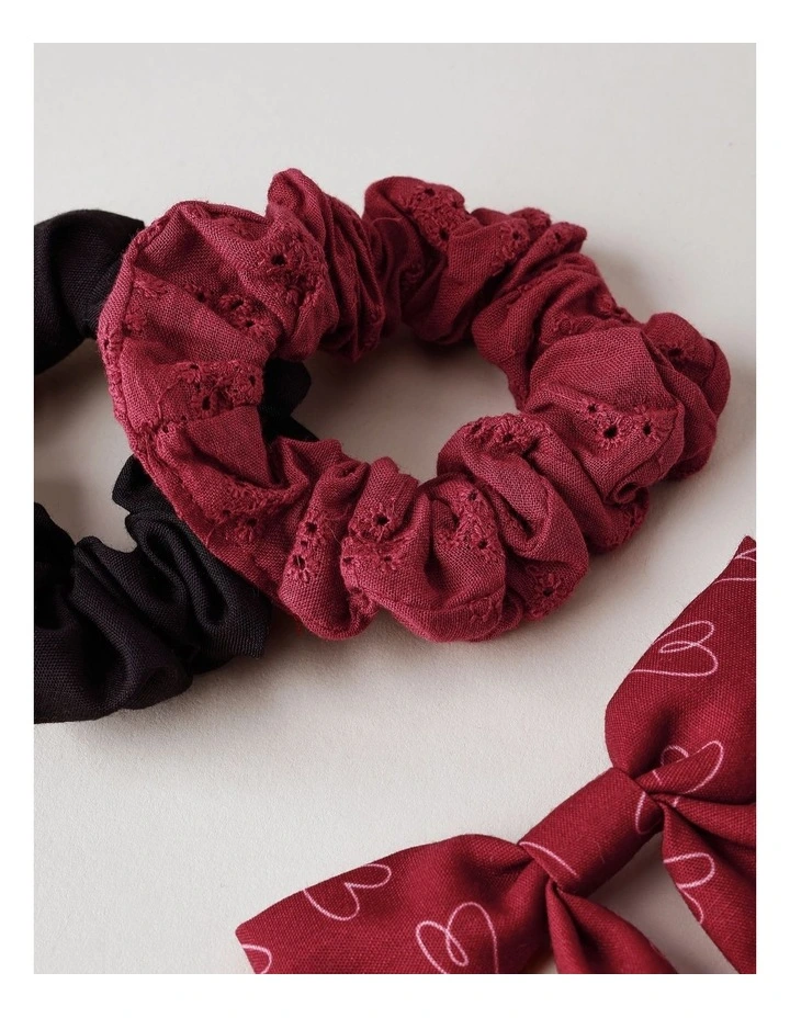 Oversized Bow Scrunchie with Mini Scrunchies in Red image 2