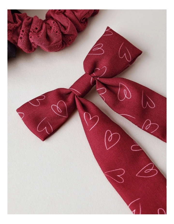 Oversized Bow Scrunchie with Mini Scrunchies in Red image 3