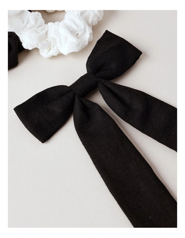 Oversized Bow Scrunchie with Mini Scrunchies in Black image 1