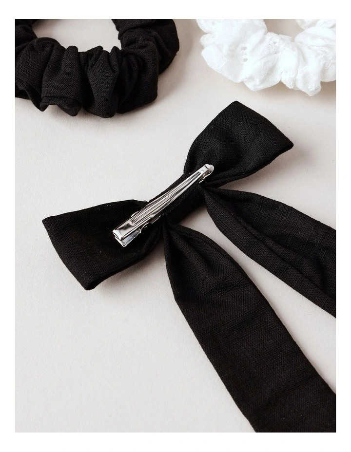 Oversized Bow Scrunchie with Mini Scrunchies in Black image 2