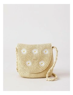 Girls Straw Daisy Crossbody Bag in Natural