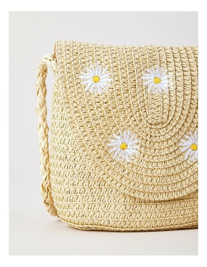 Girls Straw Daisy Crossbody Bag in Natural image 2