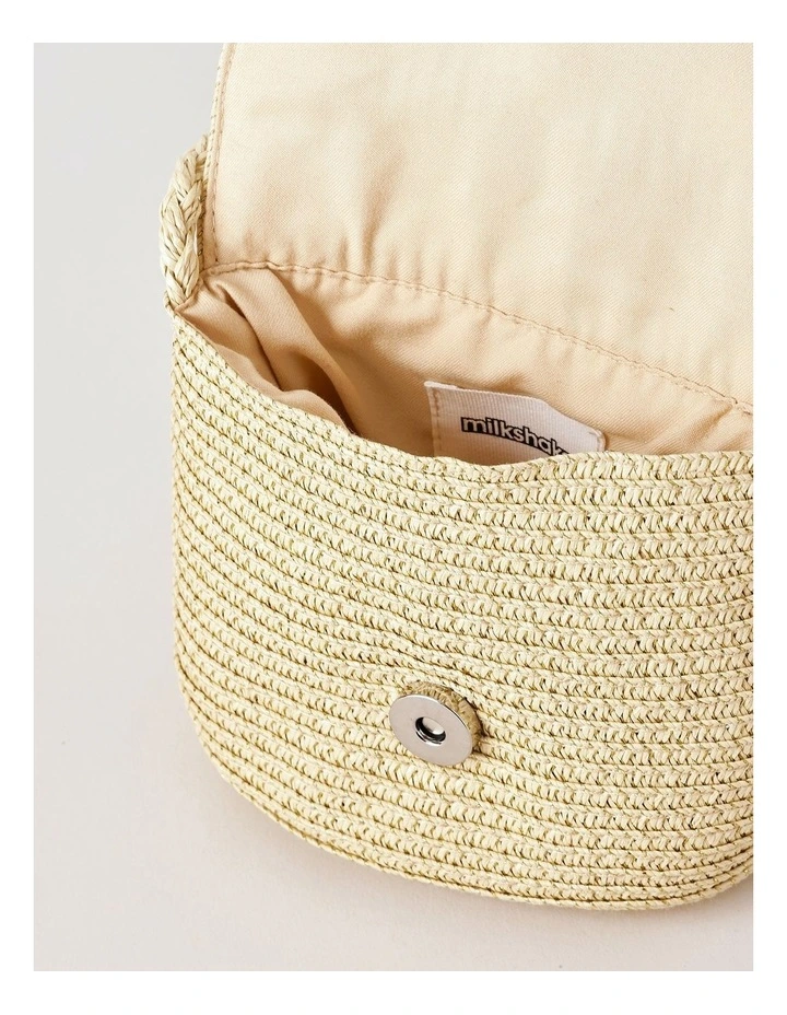 Girls Straw Daisy Crossbody Bag in Natural image 4