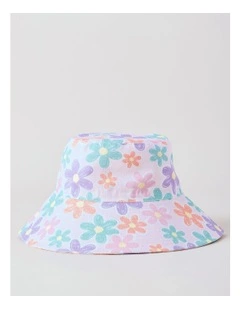 Girls Printed Daisy Bucket Hat in Pink