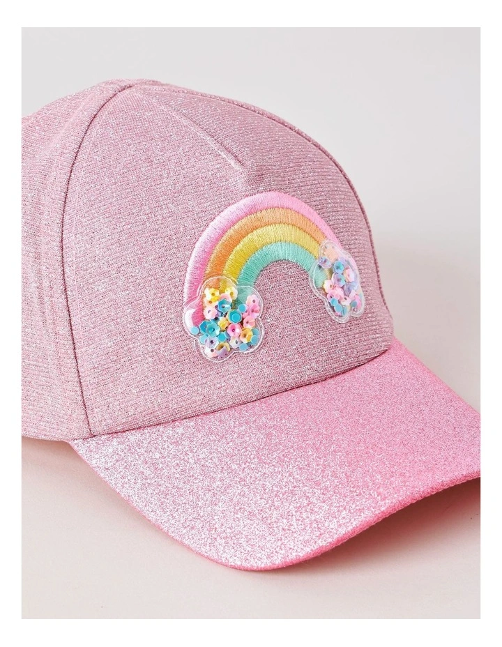 Girls Rainbow Glitter Cap with 3D Applique in Light Pink image 2