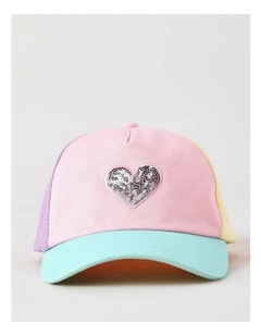 Girls Pastel Colourblock Cap with Sequin Heart in Multi