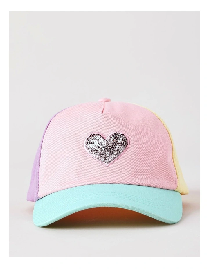 Girls Pastel Colourblock Cap with Sequin Heart in Multi image 1