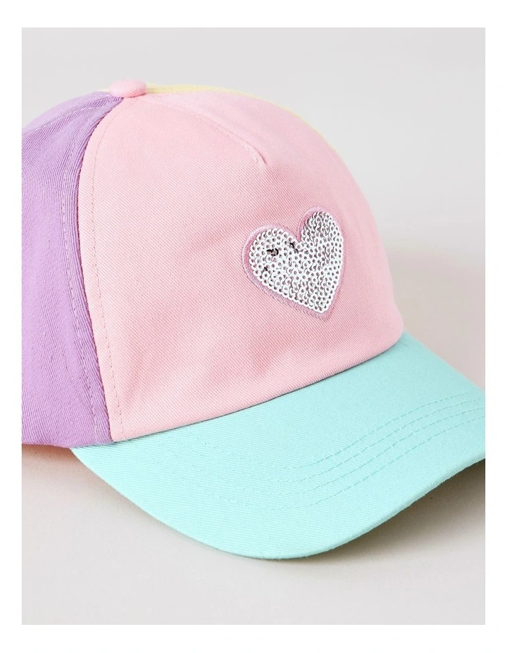 Girls Pastel Colourblock Cap with Sequin Heart in Multi image 2