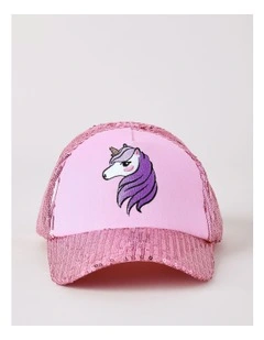 Girls Sequin Cap with Unicorn Motif in Pink