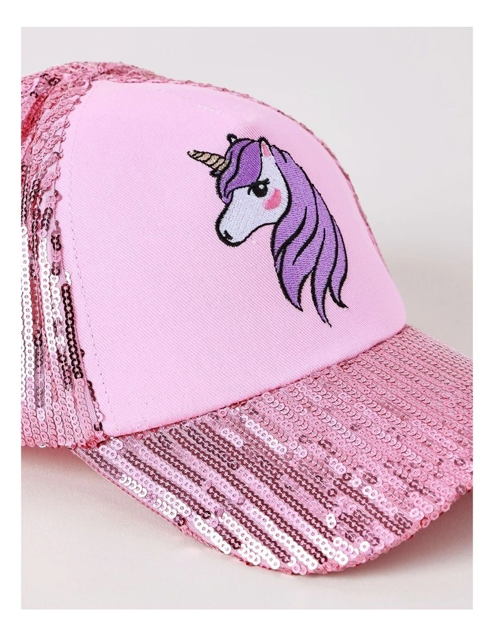 Girls Sequin Cap with Unicorn Motif in Pink image 2