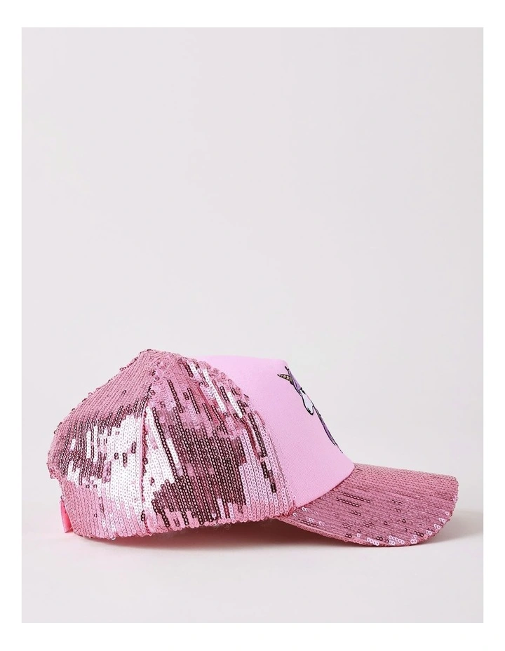 Girls Sequin Cap with Unicorn Motif in Pink image 3