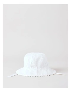 Widebrim Broderie Hat in White