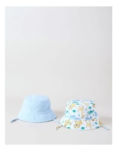 2 Sun Hat with Jungle Print in Blue