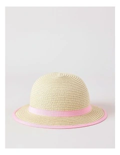 Sprout Straw Hat with Pink Trim Bow in Natural