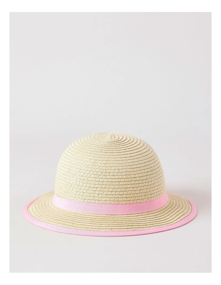 Sprout Straw Hat with Pink Trim Bow in Natural image 1