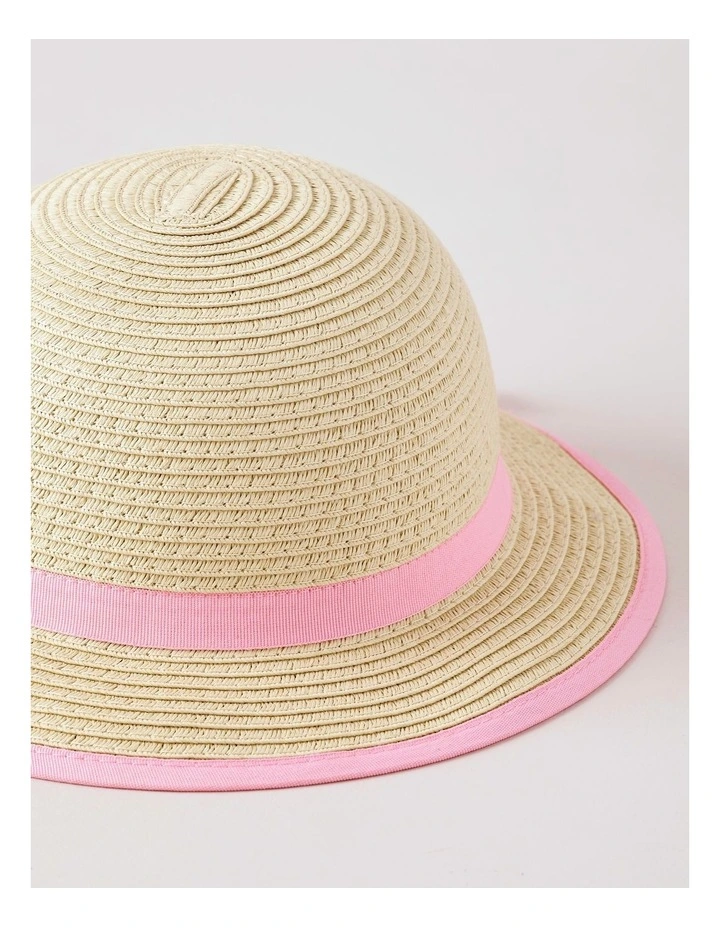 Sprout Straw Hat with Pink Trim Bow in Natural image 2