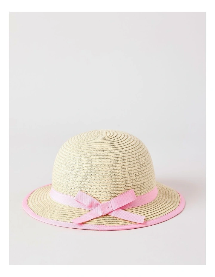 Sprout Straw Hat with Pink Trim Bow in Natural image 3