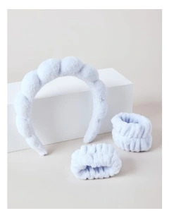 Plush Makeup Headband and Ties in Blue