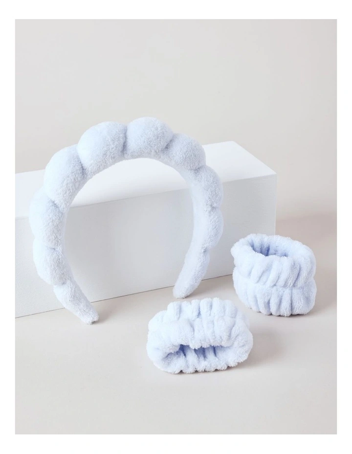 Plush Makeup Headband and Ties in Blue image 1