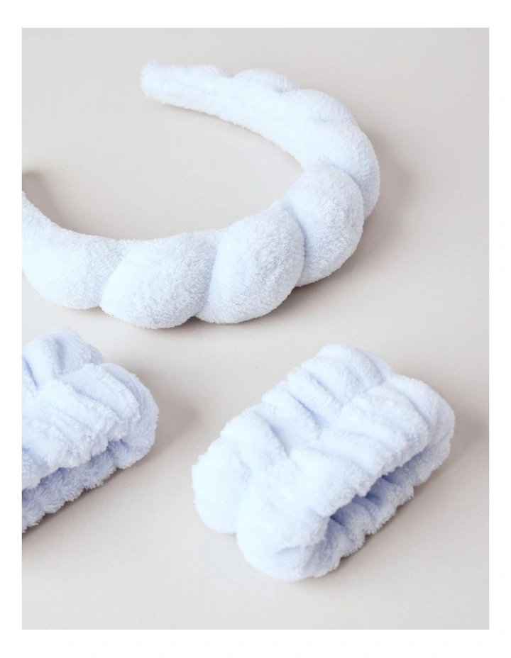 Plush Makeup Headband and Ties in Blue image 2