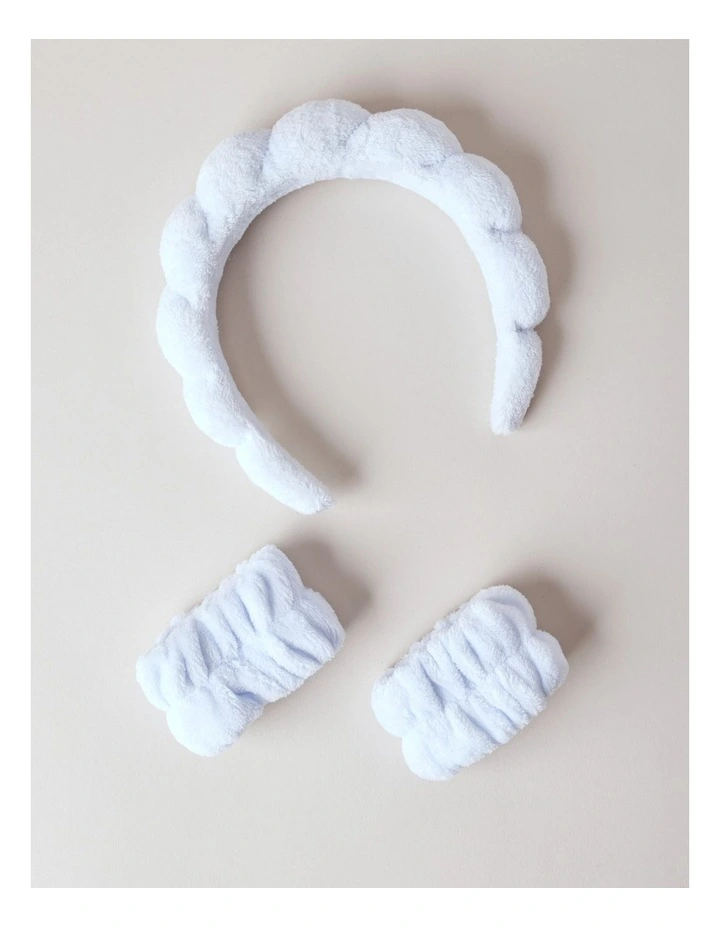 Plush Makeup Headband and Ties in Blue image 3