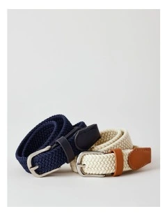 Boys 2 Pack Woven Belt in Navy & Tan