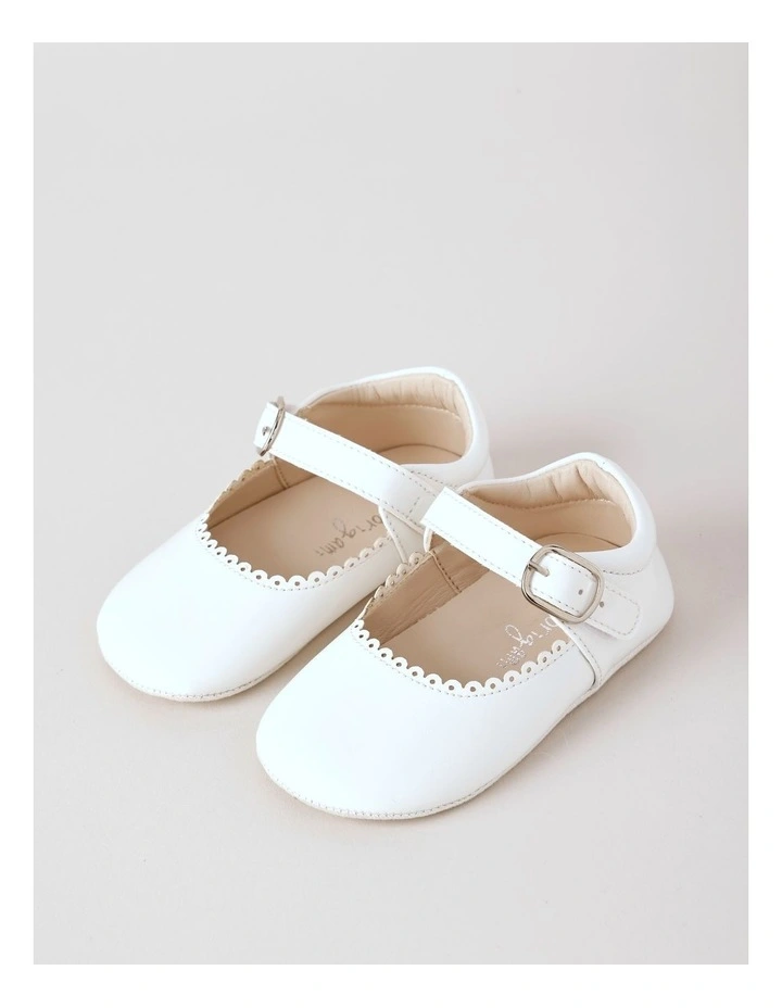 Origami Zoe Newborn Ballet Flat with Scallop Detail in White image 3