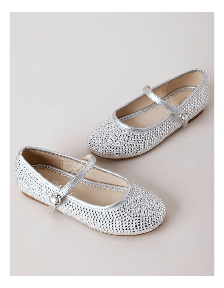 Origami Jasmine Junior and Senior Diamonte Flat with Strap in Silver image 2