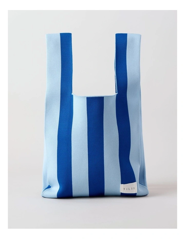 Striped Knitted Tote Bag in Blue image 1