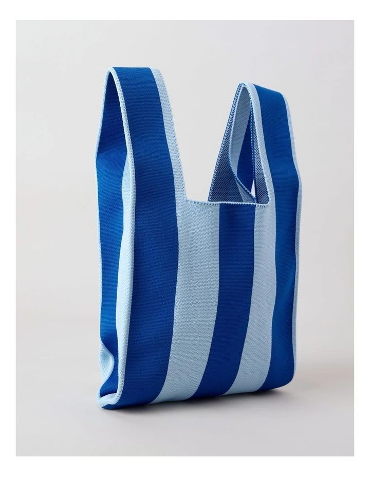 Striped Knitted Tote Bag in Blue image 3