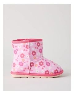 Flower Printed Slipper Boots in Pink