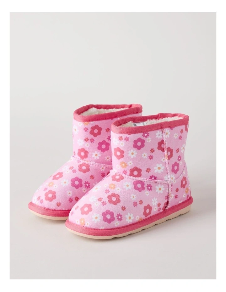 Flower Printed Slipper Boots in Pink image 2