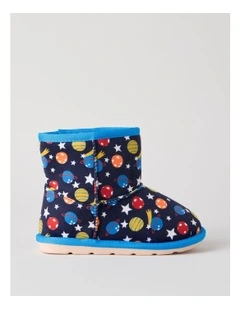 Space Printed Slipper Boots in Navy