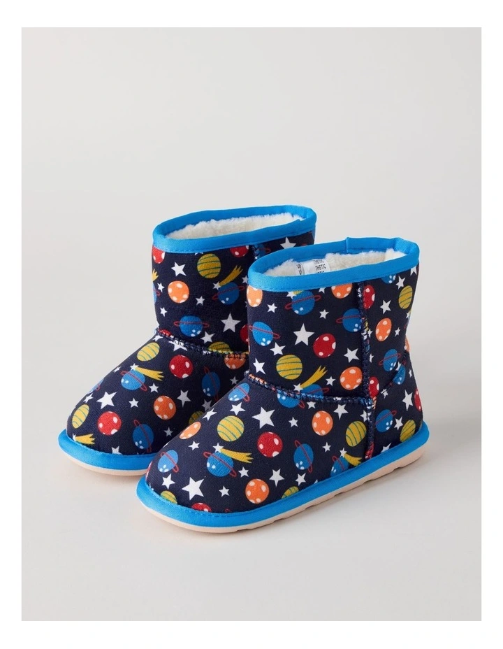 Space Printed Slipper Boots in Navy image 2