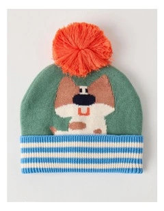 Dog Intarsia Beanie in Sage