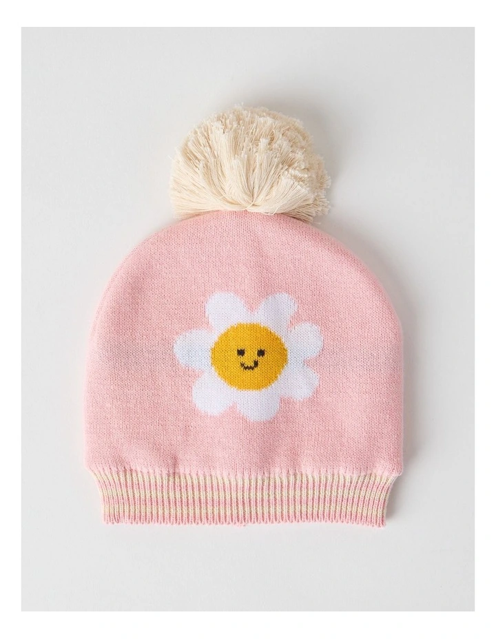 Daisy Intarsia Beanie in Pink image 1
