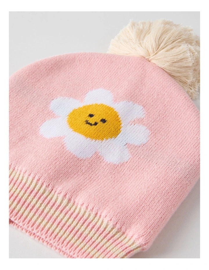 Daisy Intarsia Beanie in Pink image 2
