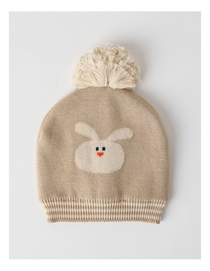 Bunny Intarsia Beanie in Light Brown image 1