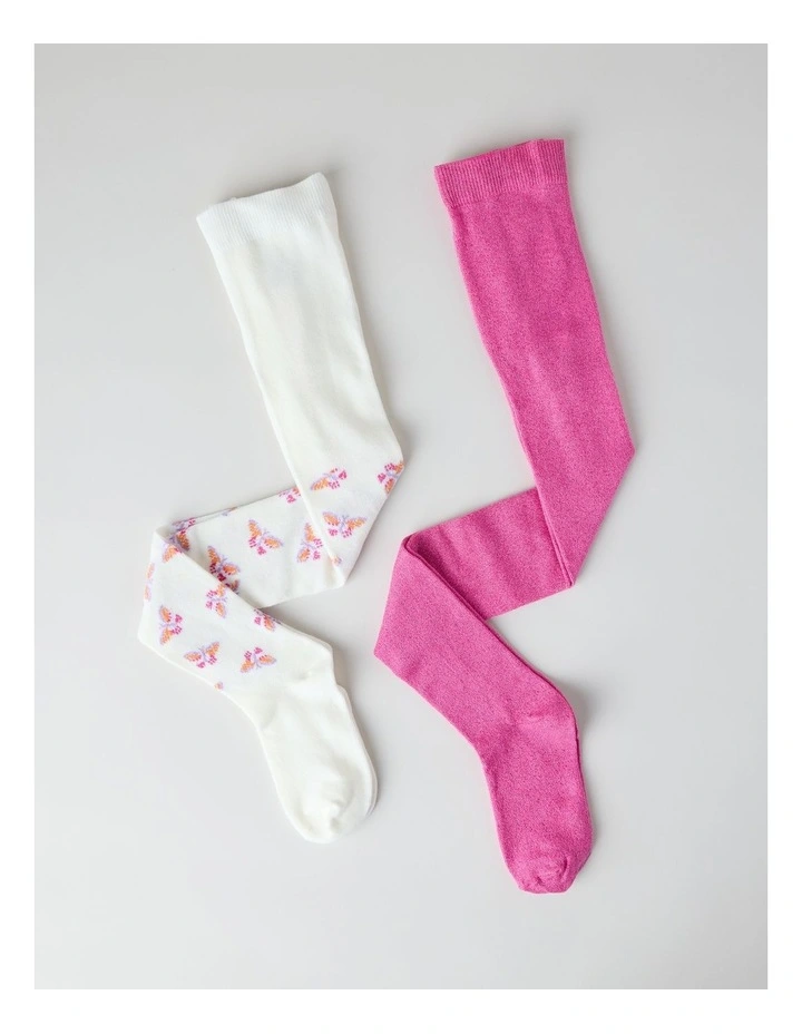 2 Pack Butterfly Tights in Pink image 2