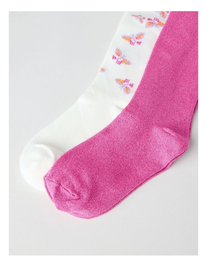 2 Pack Butterfly Tights in Pink image 3