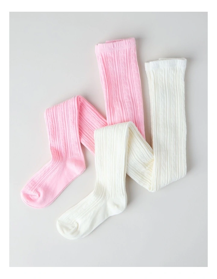 2 Pack Cable Knit Tights in Pink image 2