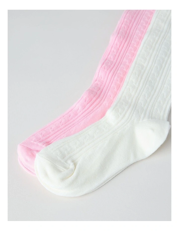 2 Pack Cable Knit Tights in Pink image 3