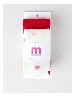 2 Pack Heart Tights in Red