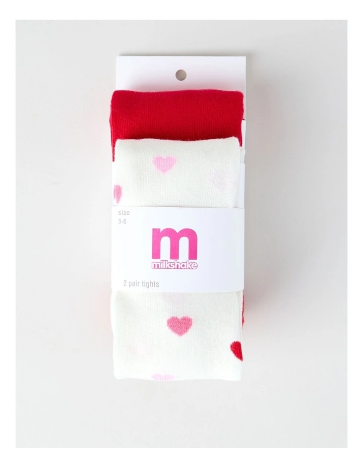 2 Pack Heart Tights in Red image 1